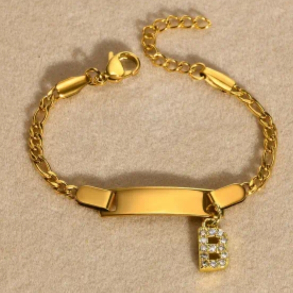 New Kids size initial "B" cz AUTHENTIC GENUINE SOLID 18k stainless steel - Picture 2 of 3